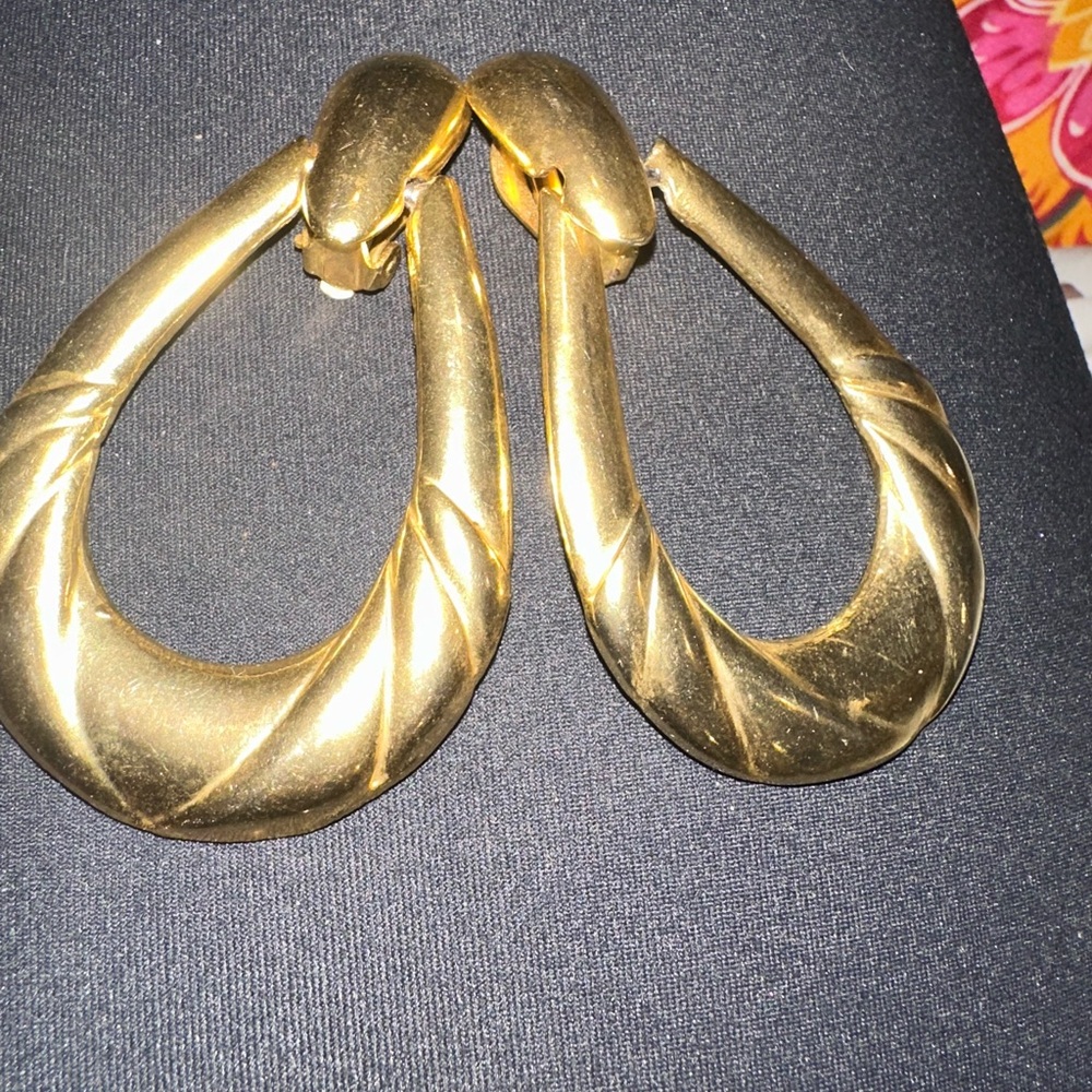 Vintage Style Gold Tone Clip-On Hoop Earrings | Statement